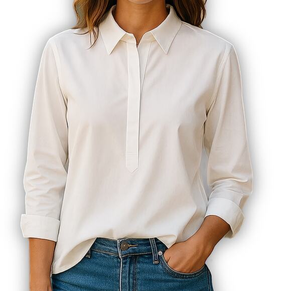 Talbots Tops - Talbots Ivory Popover Shirt Polished Long Sleeve 16W NWT